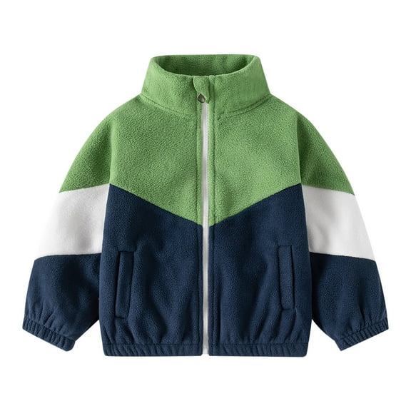Generic Toddler Boys Toddler Fall/Winter Boys' Standing Collar Colorblock Zipper Jacket Has Pockets Elastic Hem And Coat Button Down Shacket Jacket Coats Boys' Warm Fleece-Lined Hooded Outerwear
