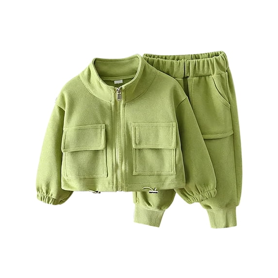 Generic Toddler Boys Tracksuit Set 2 Piece Athletic Cotton Joggers Set with Fleece Lined Kid Boys Zip up Jacket and Active Sweatpants