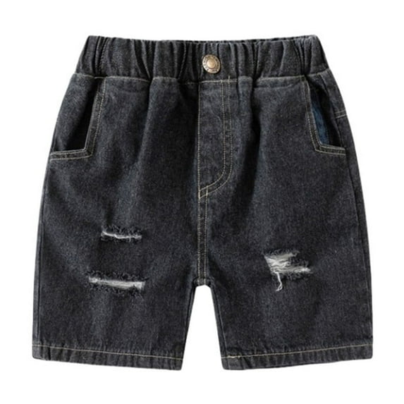 Generic Toddler BoysBoys' Denim Hole Summer Short Five Pants In The Middle And Large Children Baby Korean Fashion For Children Clothing(5-6 Years Black)