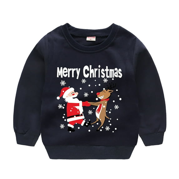 Generic Toddler Children Boys Girls Christmas Sweatshirts Crewneck Long Sleeve Printed Letter Hoodie Top Sweatshirt Autumn Winter Clothes for Holiday Party Christmas(12-18 Months Purple)