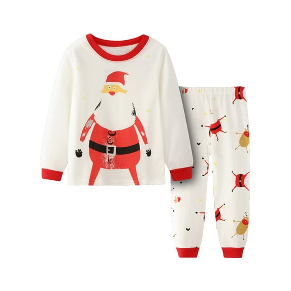 Generic Toddler Christmas Sweater Kids Xmas Pajamas Cotton Long Sleeve Matching Holiday Pjs Set Boys Girls Kid Jammies Holiday Clothes(5-6 Years,White)