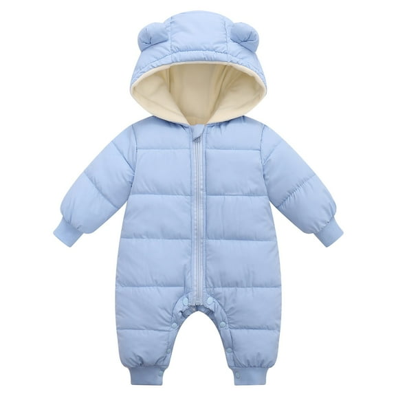Generic Toddler Girl Boy Long Sleeved Hooded Down Cotton Crawling Snowsuit Suit With Extra Pile For 0 To 18 Months Toddler Winter Coat Long Sleeve Zipper Romper Clothes Jacket