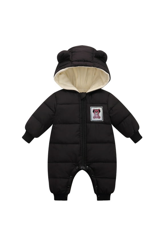 Toddler Girl Boy Long Sleeved Hooded Down Cotton Crawling Snowsuit Suit With Extra Pile For 0 To 18 Months Toddler Winter Coat Long Sleeve Zipper Romper Clothes Jacket