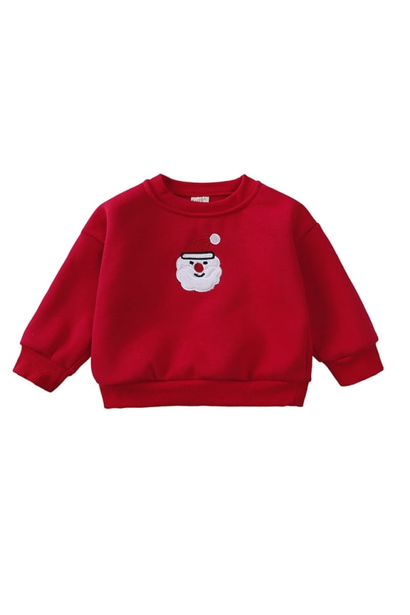 Kids Tales Toddler Christmas Sweatshirt Baby Xmas Pullover Santa Reindeer Tree Embroidered Tee Tops for Holiday Winter Party Christmas(12-24 Months Red)