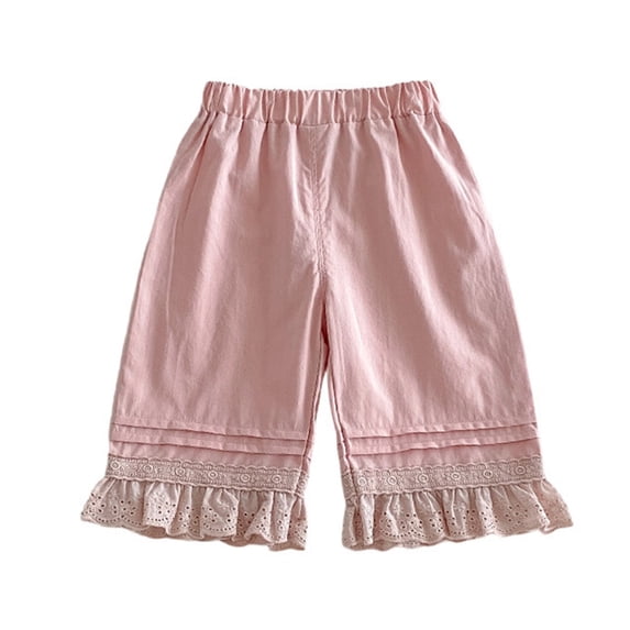 Generic Toddler Girl Long Shorts Y2K Lace Trim Pettipants Baby Cute Ruffle Hem Baggy Bloomers Boho Flowy Summer Wide Leg Gauze Shorts