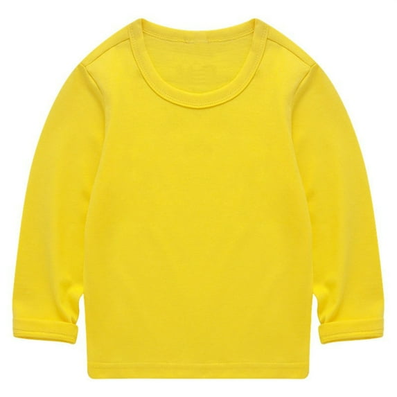 Generic Toddler Girl Shirts Kids Sweatshirts Soft Cotton Warm Crewneck Round Neck Long Sleeve Solid Color Top Boys Girls for Outdoor Classic Comfortable(7-8 Years,Yellow)