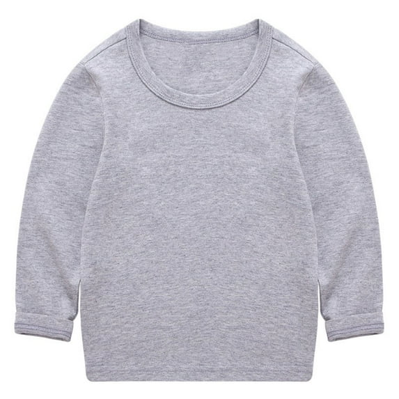 Generic Toddler Girl Shirts Kids Sweatshirts Soft Cotton Warm Crewneck Round Neck Long Sleeve Solid Color Top Boys Girls for Outdoor Classic Comfortable(18-24 Months,Grey)