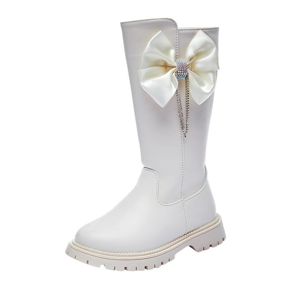 Generic Toddler Girl Shoes Kids Boots Long Boots High Boots Autumn Winter New Girls Soft Bottom Leather Boots for Classic Lightweight Breathable Sport Shoe(4.5-5 Years,Beige)