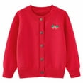 thumbnail image 1 of Generic Toddler Girl Top Girls Cardigan Sweater Autumn/Winter Strawberry Print Solid Color Knitted Jacket Party Birthday School for Fashion Comfortable Breathable(3-4 Years,Red), 1 of 6