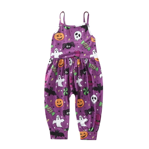 Toddler Girls Baby Kids Cartoon Halloween Pumpkin Jumpsuit Strap Romper