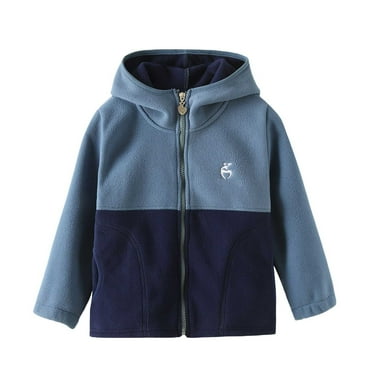 Generic Toddler Girls Boys Color Long Sleeve Thick Plush Zipper with Hat Standing Collar Coat Jacket for 0-5 Years for Holiday Winter Party Christmas（7-8 Years Blue）