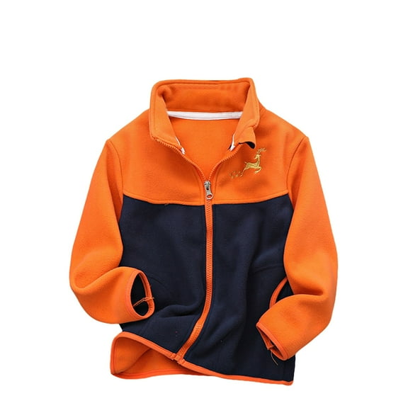 Generic Toddler Girls Boys Spring Winter Long Sleeve Spliced Thick Plush Zipper Stand Collar Coat Jacket for 3-9 Years for Holiday Winter Party Christmas(3-4 Years Orange)