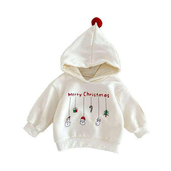 Generic Toddler Girls Christmas Clothes Boys Baby New Christma Hooded Padded Sweater for Fall Winter Casual Soft Comfortable Clothing(3-6 Months,Beige)