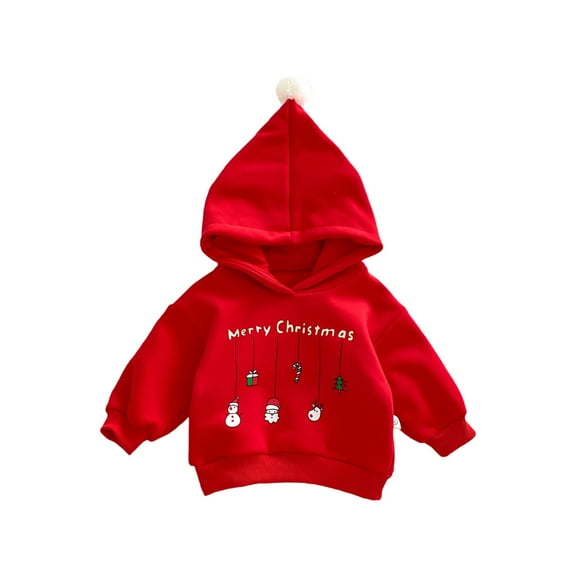 Generic Toddler Girls Christmas Clothes Boys Baby New Christma Hooded Padded Sweater for Fall Winter Casual Soft Comfortable Clothing(6-12 Months,Red)