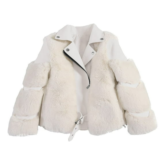 Generic Toddler Girls Jacket Long Sleeve Fall Winter Kids Zipper Up Solid Jackets Warm Woolen Leather Jacket Coats Puffer Jacket for Holiday Winter Party Christmas(5-6 Years White)