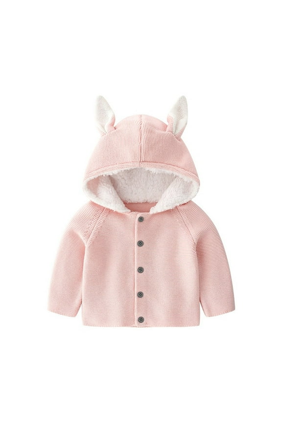 Toddler Girls Knitted Sweater Patchwork Winter Long Sleeve Animals Button Hooded Knit Sweater Coat Cardigan Clothes