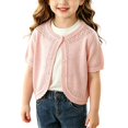 thumbnail image 1 of Generic Toddler Girls Short Sleeve Bolero Cardigan Sweaters Kids Knit Button Open Front Lettuce Trim Shrug Cropped Cute Sweater Tops, 1 of 5