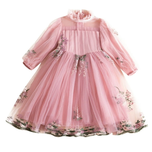 Generic Toddler Girls Spring Ruffled Tulle Puff Floral Lace Embroidery Princess Dress Show Dress Autumn Winter Clothes for Catwalk Performance Holiday Party Wedding Christmas（2-3 Years Pink）