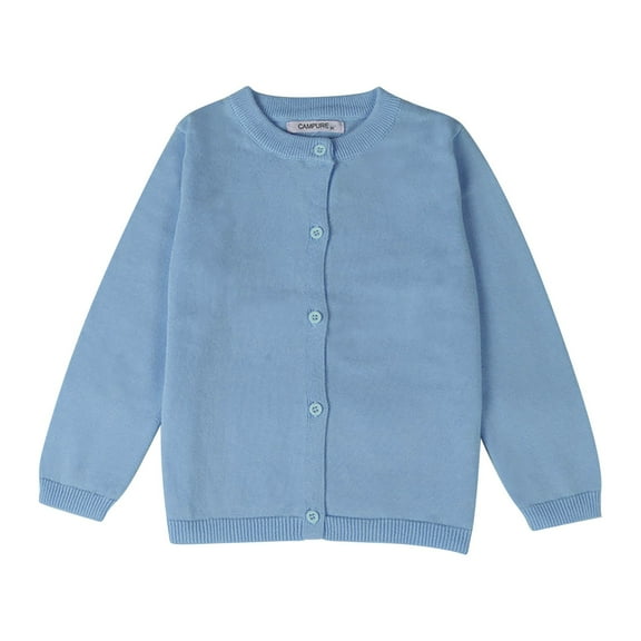Generic Toddler Kid Boys Girls Clothes Long Sleeve Crew Neck Knitted Colorful Solid Sweater Cardigan Coat Solid Casual Tops(2-3 Years,Blue)