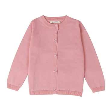 Generic Toddler Kid Boys Girls Clothes Long Sleeve Crew Neck Knitted Colorful Solid Sweater Cardigan Coat Solid Casual Tops(2-3 Years,Pink)