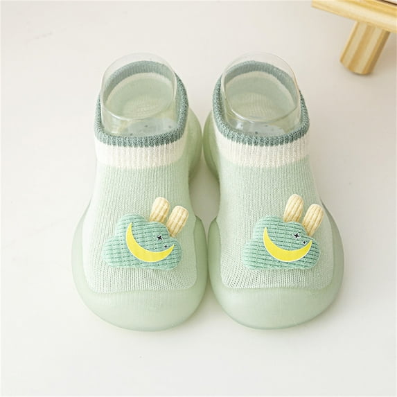 Generic Toddler Kids Baby Boys Girls Shoes First Walkers Cute Cartoon Antislip Wearproof Socks Shoes Crib Shoes Sneaker Non Slip Soft Sole Sneakers (0-6 Months,Green)