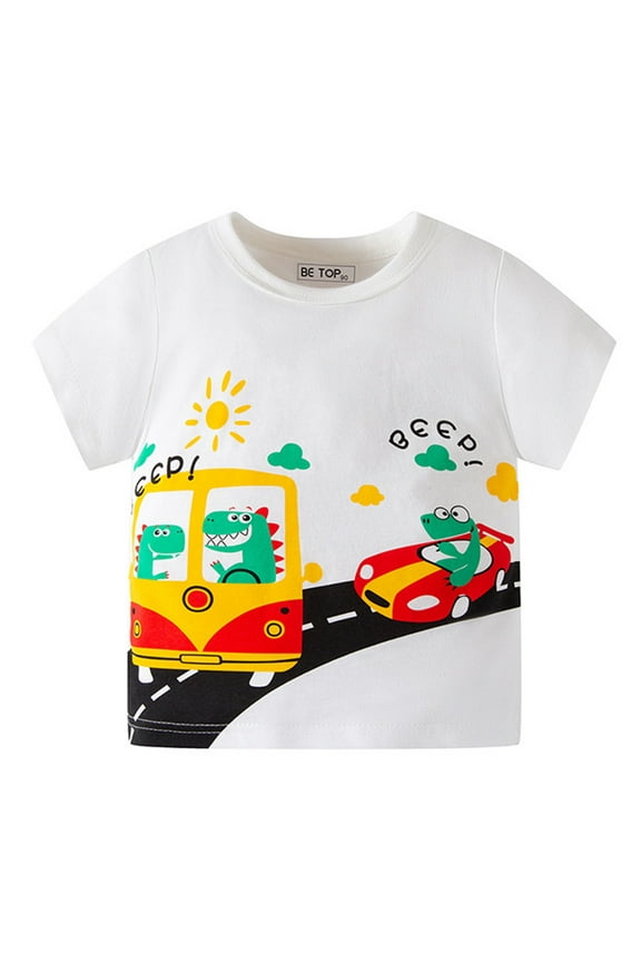 Toddler Kids Baby Boys Girls Summer Cartoon Cars Short Sleeve Crewneck T Shirts Tops Tee Clothes For Children Outfits