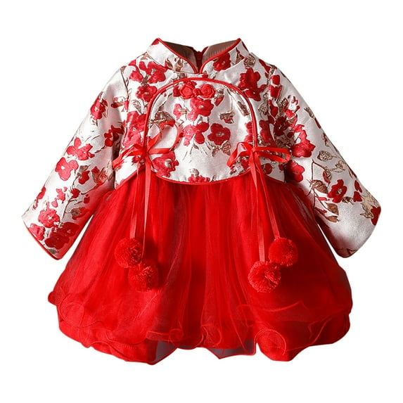Generic Toddler Kids Baby Children Fairy Dresses for Chinese New Year Lined Warm Dresses Embroidery Tang Suit Chinese Traditional Clothes (12-18 Months,Red)