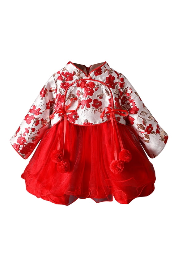 Toddler Kids Baby Children Fairy Dresses for Chinese New Year Lined Warm Dresses Embroidery Tang Suit Chinese Traditional Clothes (12-18 Months,Red)