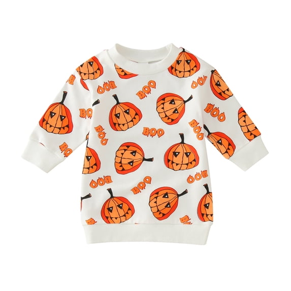 Generic Toddler Kids Baby Girls Boys Halloween Sweatshirt T Shirts Long Sleeve Crewneck Pullover Pumpkin Outwear Outfits Fall Clothes (6-12 Months,Yellow)