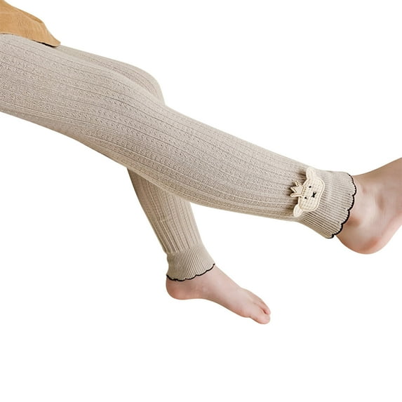 Generic Toddler Kids Baby Girls Bear Warm Leggings Knitted Pantihose Stretchy Basic Ninth Pants PantyhoseSpring Summer Autumn Clothes for Holiday Party Leisure(4-6 Years Beige)