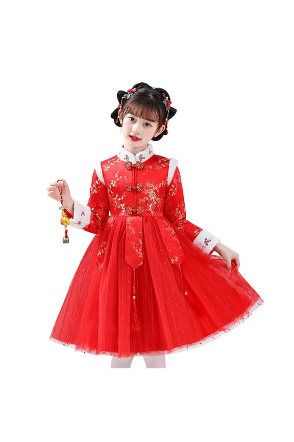 Toddler Kids Baby Girls Children Fairy Hanfu Dresses For Chinese Calendar New Year Quilted Lined Warm Princess Dresses Embroidery Tang Suit Performance