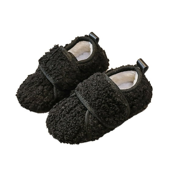 Generic Toddler Kids Baby Girls Cute Solid Color Warm Slippers Toddler Winter Boots With Non Slip Bottom Autumn Winter Clothes(18-24 Months Black)