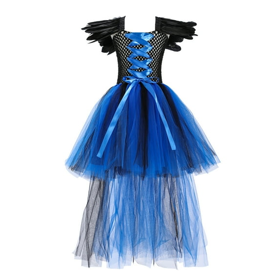 Generic Toddler Kids Baby Girls Magnificent Witch Halloween Rainbow Black Gown Fancy Dress Up Party Tulle Dresses for Catwalk Performance Holiday Party Wedding Christmas(4-5 Years Blue)