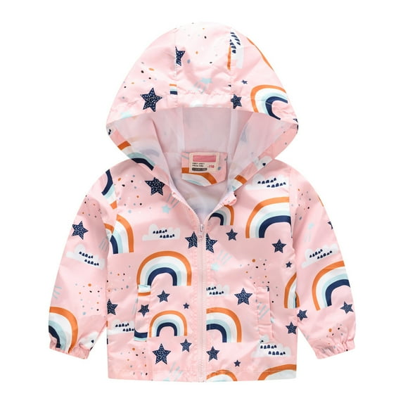 Generic Toddler Kids Baby Girls Zipper Boys Print Windproof Coat Hooded Comfortable and Breathable Coat Jacket Autumn Winter Clothes for Home Outdoor Indoor(4-5 Years Pink)