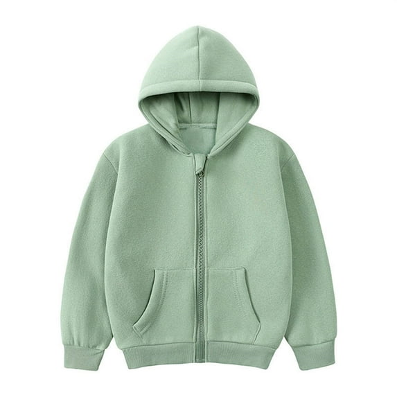 Generic Cute Warm Overcoats Toddler Kids Baby Outwear Long Sleeve Round Neck Solid Color Jacket Zipper Hooded Windproof Long Sleeve Coats for Girls Boys(Green,3-4 Years)
