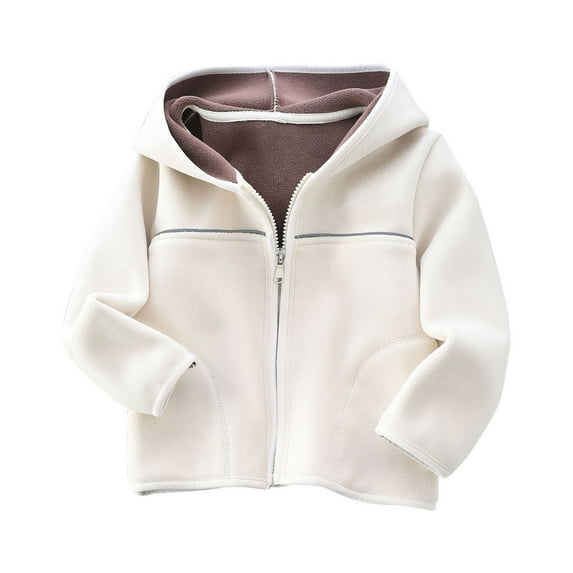 Generic Toddler Kids Baby Outwear Long Sleeve Round Neck Solid Color Jacket Zipper Hooded Windproof Long Sleeve Coats for Girls Boys for Holiday Winter Party Christmas(4-5 Years Beige)