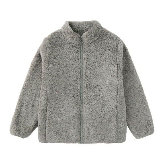 Generic Toddler Kids Baby Outwear Long Sleeve Round Neck Solid Color Jacket Zipper Hooded Windproof Long Sleeve Coats for Girls Or Boys for Holiday Winter Party Christmas（4-5 Years Gray）