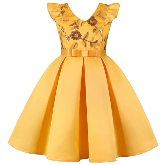 Generic Toddler Kids Girls Prints Sleeveless Party Court Style Dress Princess Clothes Party Dresses A Line Wedding Pageant Dresses Princess Birthday Party Ball Gown(9-10 Years,Yellow)