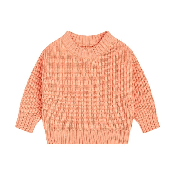 Generic Toddler Long Sleeve Crew Neck Solid Knit Pullover Sweater Winter Clothes for Kids Girls Boys Baby Tops Clothes Solid Casual Tops (12-18 Months,Orange)