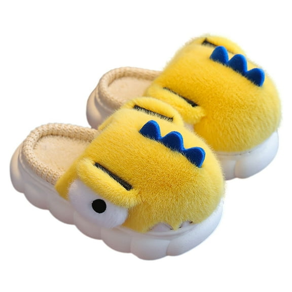 Generic Toddler House Slippers Kids Baby Boys Girls Warm Autumn And Winter Soft Fuzzy Slippers Cartoon Dinosaur Non Slip Home Indoors Shoes(10-10.5 Years,Yellow)