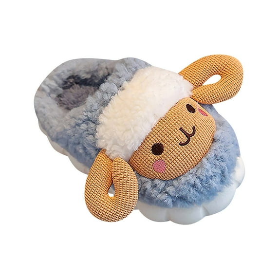 Generic Toddler Shoes Little/big Kids Boys Girls Sheep Print Plush Slippers Indoor Home Autumn And Winter Warm Baby Anti Slip Close Toe Open Ankles Shoes(5.5-6 Years,Blue)