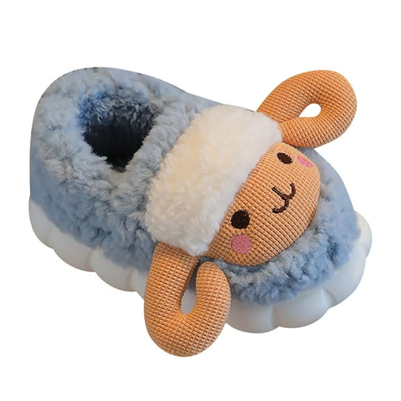 Generic Toddler Slippers Boys Little/big Kids Boys Girls Cartoon Cute Plush Slippers Indoor Home Autumn And Winter Warm Baby Anti Slip Close Toe Flock Shoes(4-4.5 Years,Blue)
