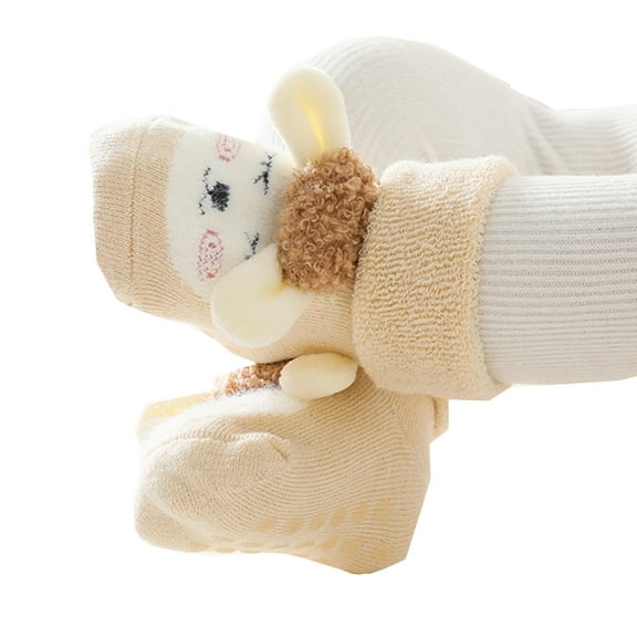 Generic Toddler Socks Girls Winter Floor Socks Thickened Autumn and Winter Warm Lamb Mid Calf Socks Children's Socks for All Seasons Non-Slip Fashion Casual Breathable ﻿(0-6 Months,Beige)