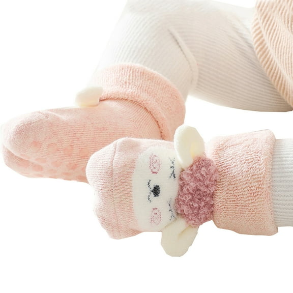 Generic Toddler Socks Girls Winter Floor Socks Thickened Autumn and Winter Warm Lamb Mid Calf Socks Children's Socks for All Seasons Non-Slip Fashion Casual Breathable ﻿(0-6 Months,Pink)