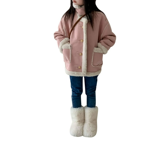 Generic Coat for Kids Casual Girls Winter Windproof Thicken Coats Jacket Child Warm Button Outerwear 2024 for Fashion Simplicity Cozy (3-4 Years,Pink)
