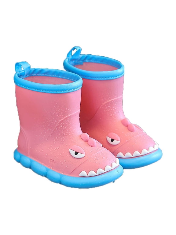 Toddler Waterproo𝐟 Rain Boots Kids Rubber Boots Cute 3D Dinosaur Pull on Rainboots Boys Girls Water Shoes