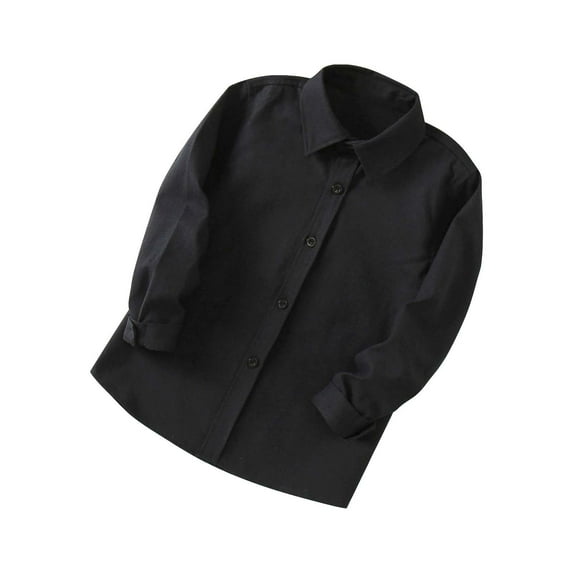 Boys Black Button down Shirt Classic Fit Crewneck Dress Shirt Toddler Kids Girls Soft Long Sleeve Basic Top