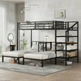 thumbnail image 1 of Generic Triple Bunk Bed with Desk for 3 - Twin XL over Twin & Twin Metal Frame, Built-in Shelves, Space-Saving Noise-Reduced Design, Black Finish​, 1 of 9