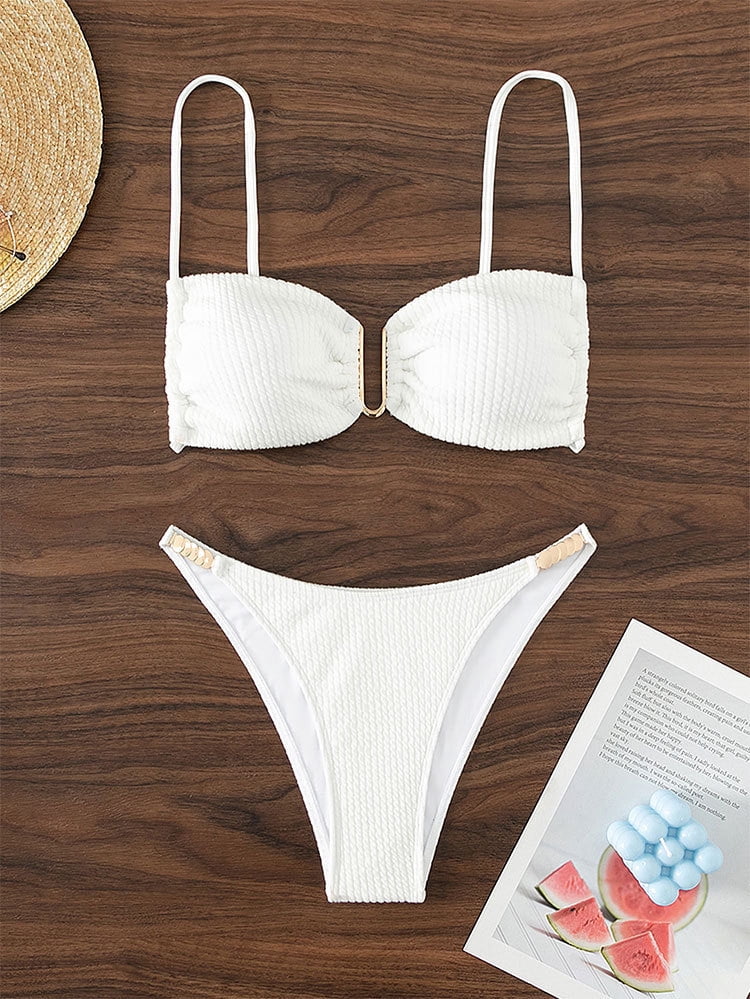 New wrinkled bikini tube top swimsuit sexy high waist split swimsuit