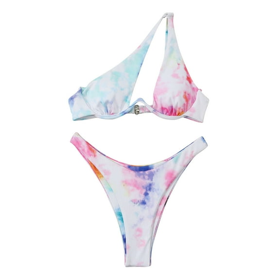 Generic Two Piece Swimsuits for Women Tie Dye Ribbed Sexy Underwire Triangle Bikini Sets Cheeky Bathing Suits